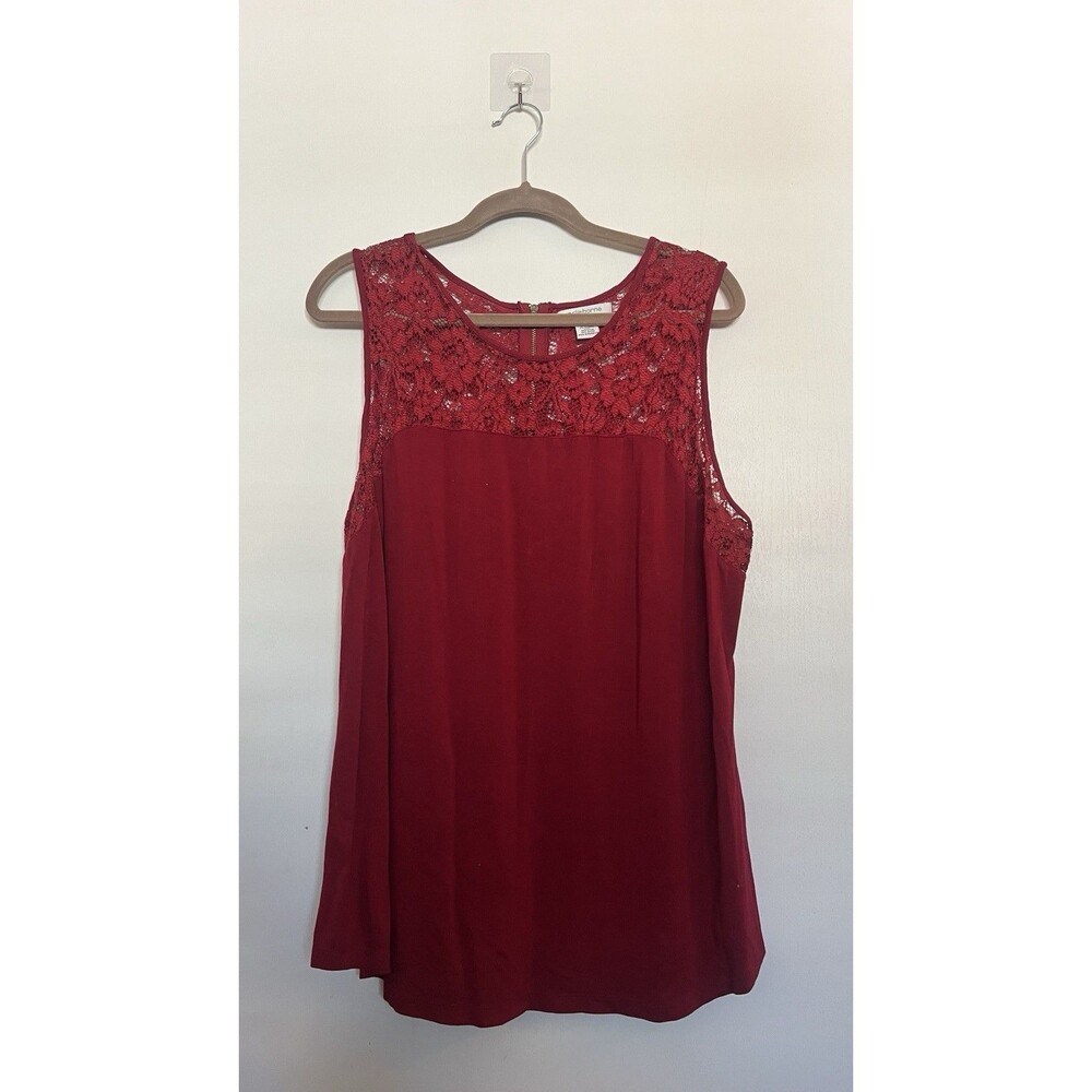Liz Claiborne Red Lace Sleeveless Blouse Round Neck Zipper Tank Top